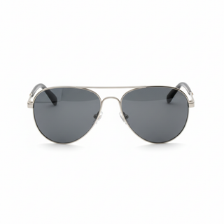 Lunette de soleil AVIATOR EN MÉTAL ARGENTÉ AVEC BRANCHES EN ACÉTATE NOIR – UV400 • gris foncé polarisés