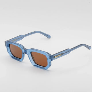Lunette de soleil CARRÉE EN ACÉTATE BLEU AZUR TRANSLUCIDE – UV400 • nylon cuivré ambré polarisés