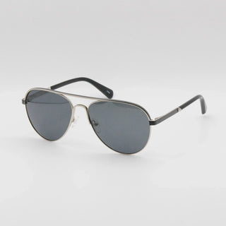 Lunette de soleil AVIATOR EN MÉTAL ARGENTÉ AVEC BRANCHES EN ACÉTATE NOIR – UV400 • gris foncé polarisés